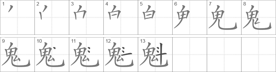 Написание иероглифа 魁