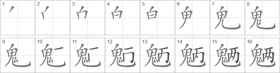 Написание иероглифа 魉