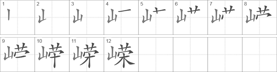 Написание иероглифа 嵘