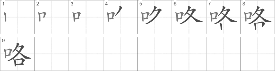 Написание иероглифа 咯