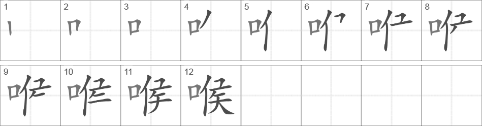 Написание иероглифа 喉