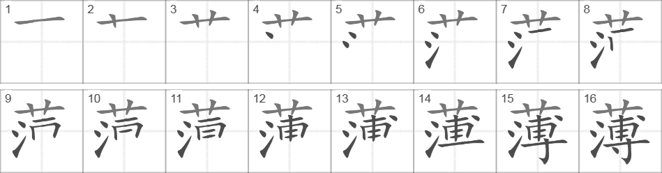 Написание иероглифа 薄