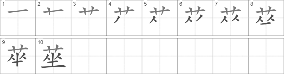 Написание иероглифа 莝