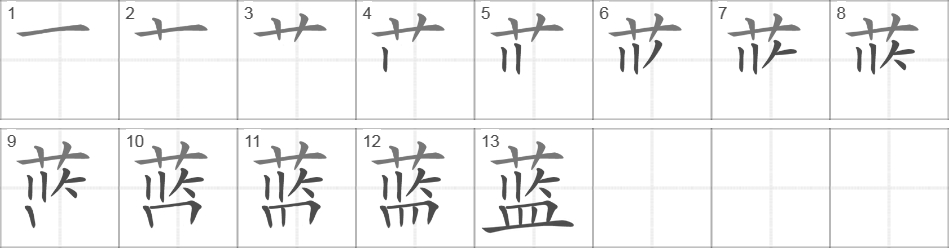 Написание иероглифа 蓝