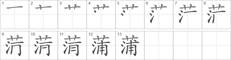 Написание иероглифа 蒲