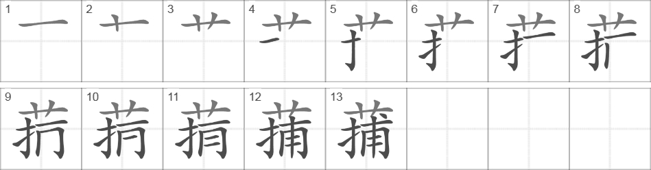 Написание иероглифа 蒱