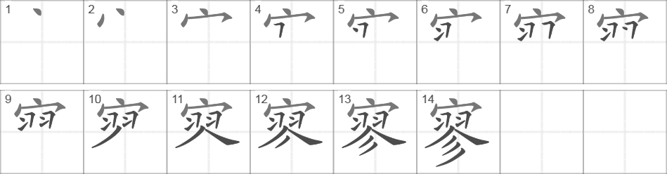 Написание иероглифа 寥