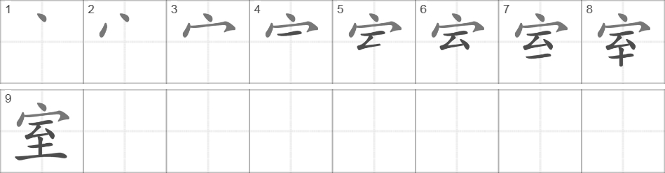 Написание иероглифа 室