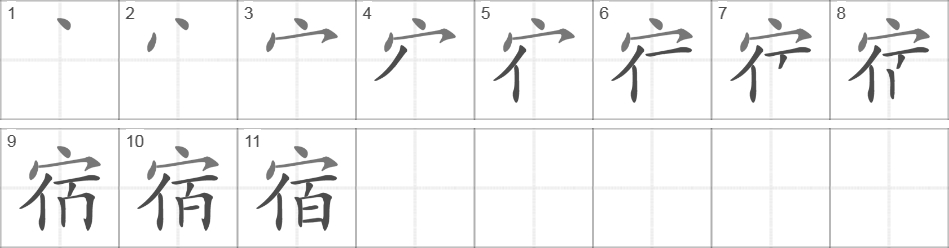 Написание иероглифа 宿