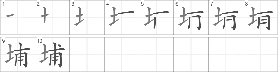 Написание иероглифа 埔