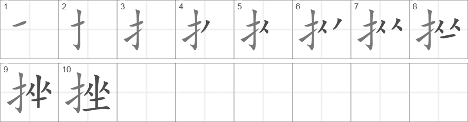 Написание иероглифа 挫