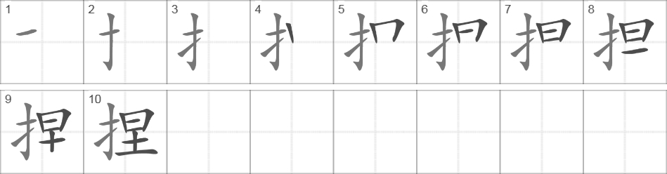 Написание иероглифа 捏