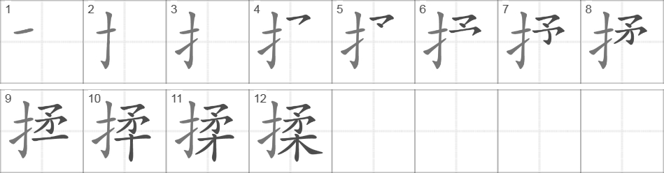 Написание иероглифа 揉