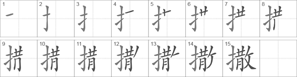 Написание иероглифа 撒