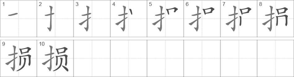 Написание иероглифа 损