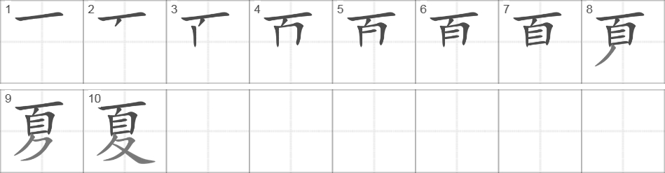 Написание иероглифа 夏