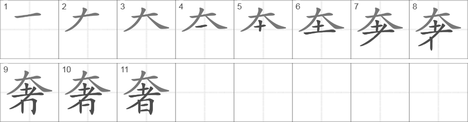 Написание иероглифа 奢