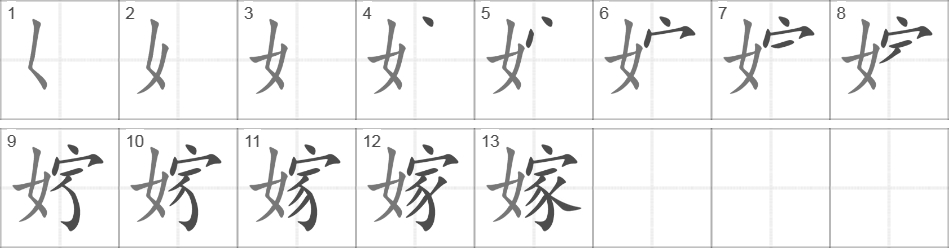 Написание иероглифа 嫁