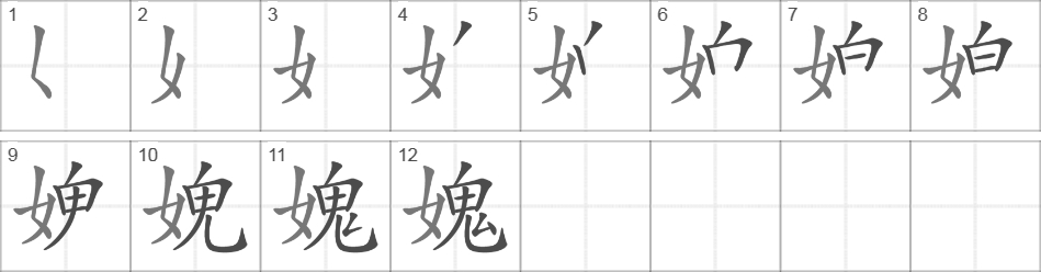 Написание иероглифа 媿