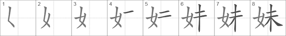 Написание иероглифа 妹