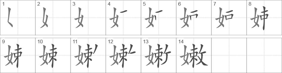 Написание иероглифа 嫩