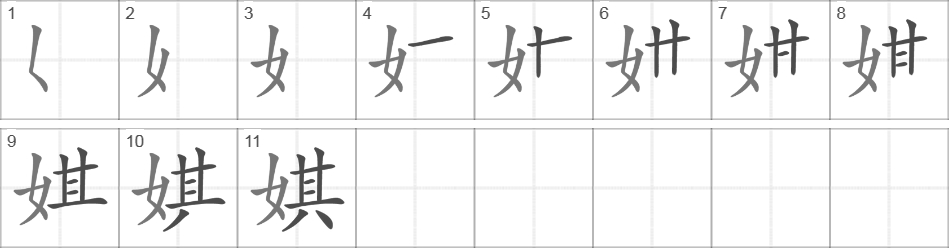 Написание иероглифа 娸