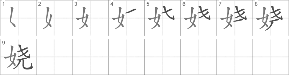 Написание иероглифа 娆