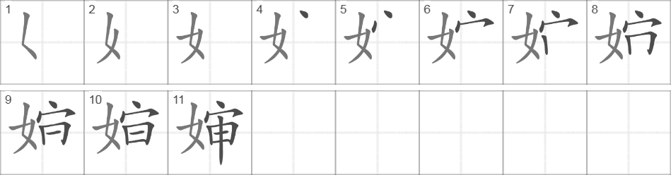 Написание иероглифа 婶