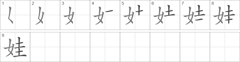 Написание иероглифа 娃