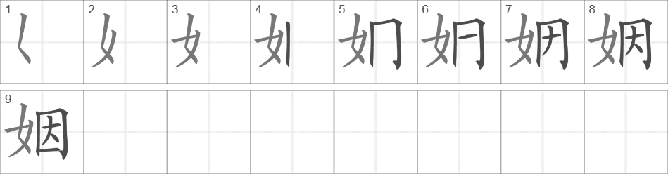 Написание иероглифа 姻