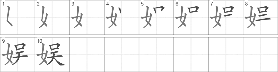 Написание иероглифа 娱