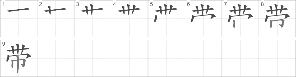 Написание иероглифа 带