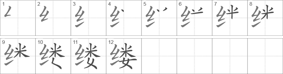 Написание иероглифа 缕