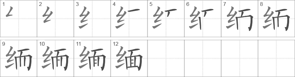 Написание иероглифа 缅