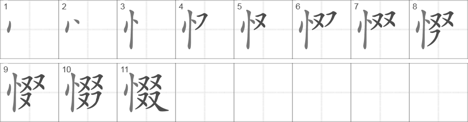 Написание иероглифа 惙