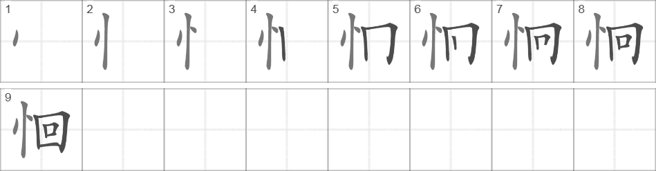 Написание иероглифа 恛