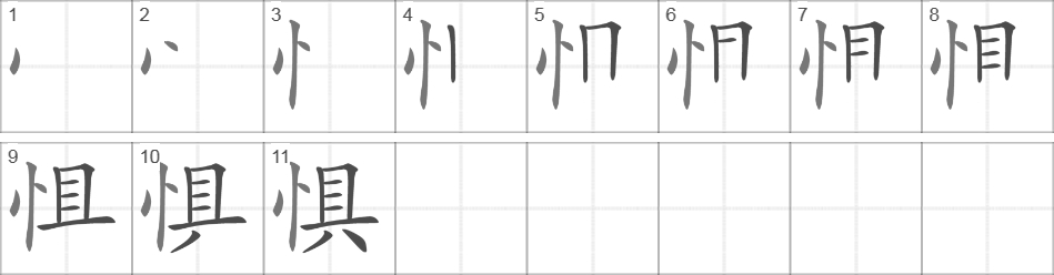 Написание иероглифа 惧