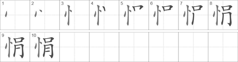 Написание иероглифа 悁