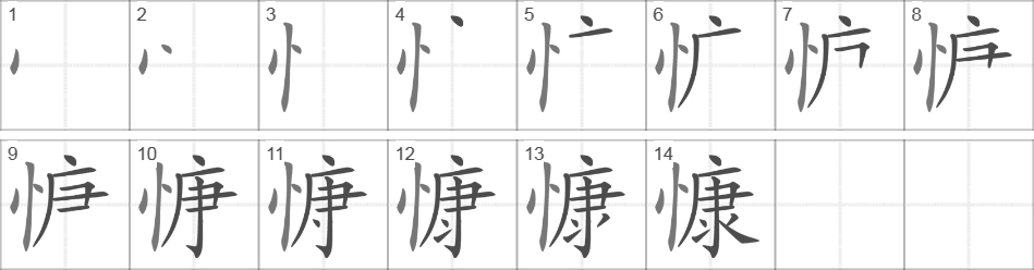 Написание иероглифа 慷