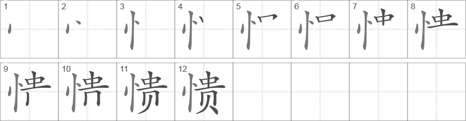 Написание иероглифа 愦