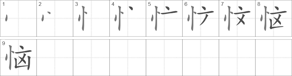 Написание иероглифа 恼