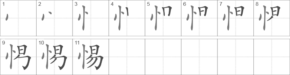 Написание иероглифа 惕