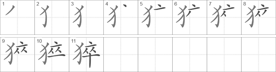 Написание иероглифа 猝