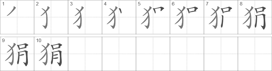 Написание иероглифа 狷