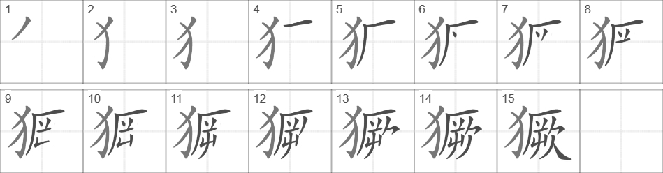 Написание иероглифа 獗