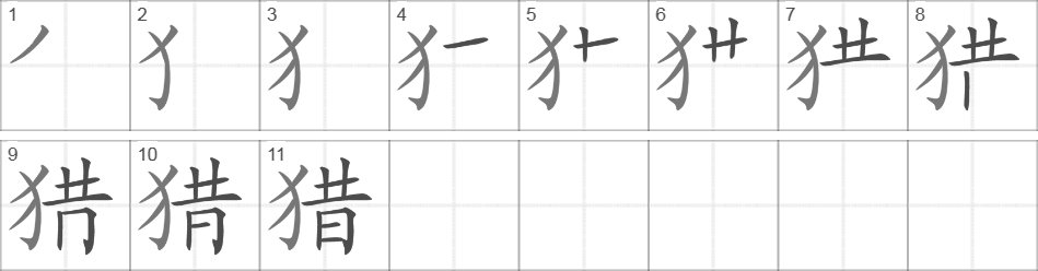 Написание иероглифа 猎