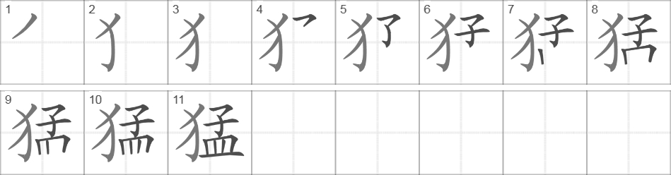 Написание иероглифа 猛