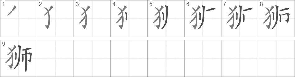 Написание иероглифа 狮