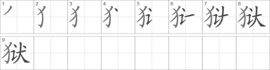 Написание иероглифа 狱