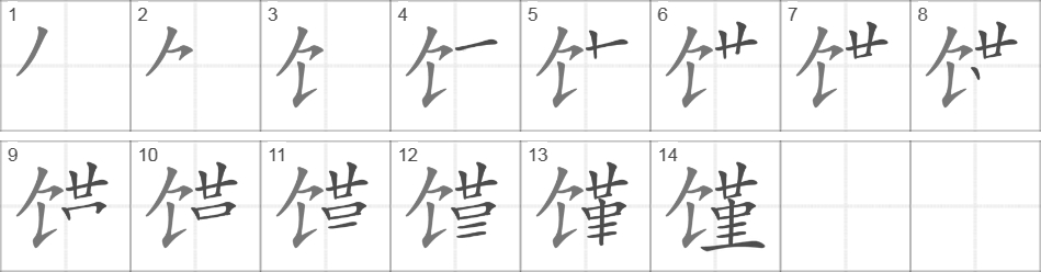 Написание иероглифа 馑